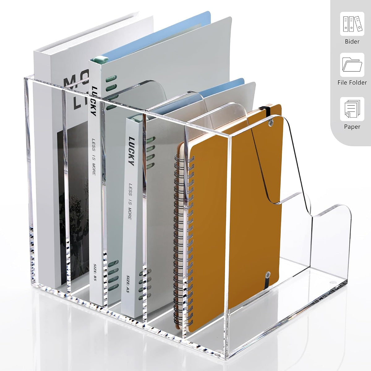 Acrylic Magazine File Holder Desk Organizer Magazine Rack, Clear, Vertical File Sorter Holders, 9.45" D x 3.54" W x 10.24" H