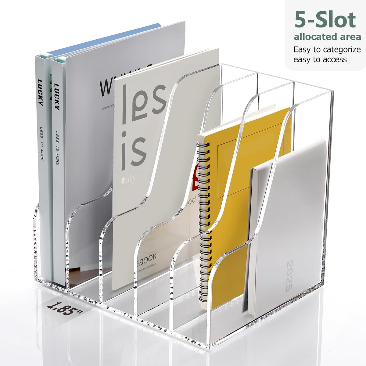 Acrylic Magazine File Holder Desk Organizer Magazine Rack, Clear, Vertical File Sorter Holders, 9.45" D x 3.54" W x 10.24" H