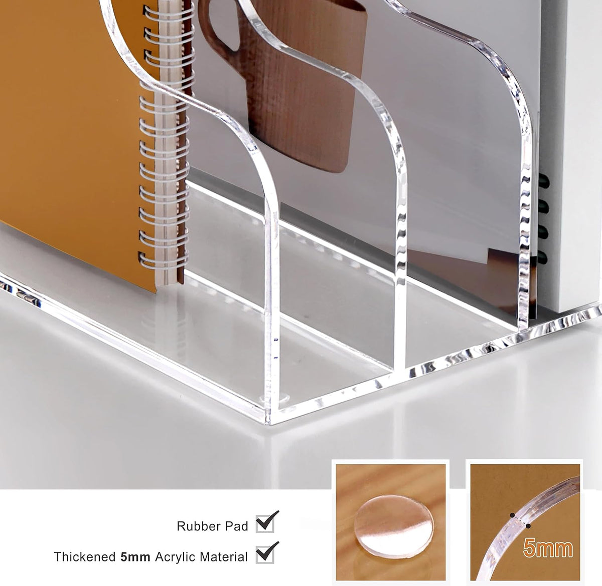 Acrylic Magazine File Holder Desk Organizer Magazine Rack, Clear, Vertical File Sorter Holders, 9.45" D x 3.54" W x 10.24" H