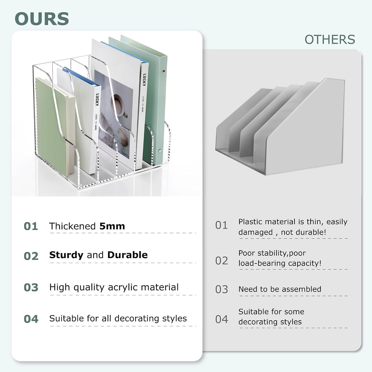 Acrylic Magazine File Holder Desk Organizer Magazine Rack, Clear, Vertical File Sorter Holders, 9.45" D x 3.54" W x 10.24" H