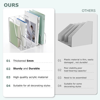 Acrylic Magazine File Holder Desk Organizer Magazine Rack, Clear, Vertical File Sorter Holders, 9.45" D x 3.54" W x 10.24" H