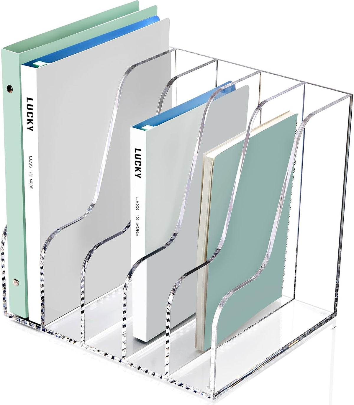 Acrylic Magazine File Holder Desk Organizer Magazine Rack, Clear, Vertical File Sorter Holders, 9.45" D x 3.54" W x 10.24" H