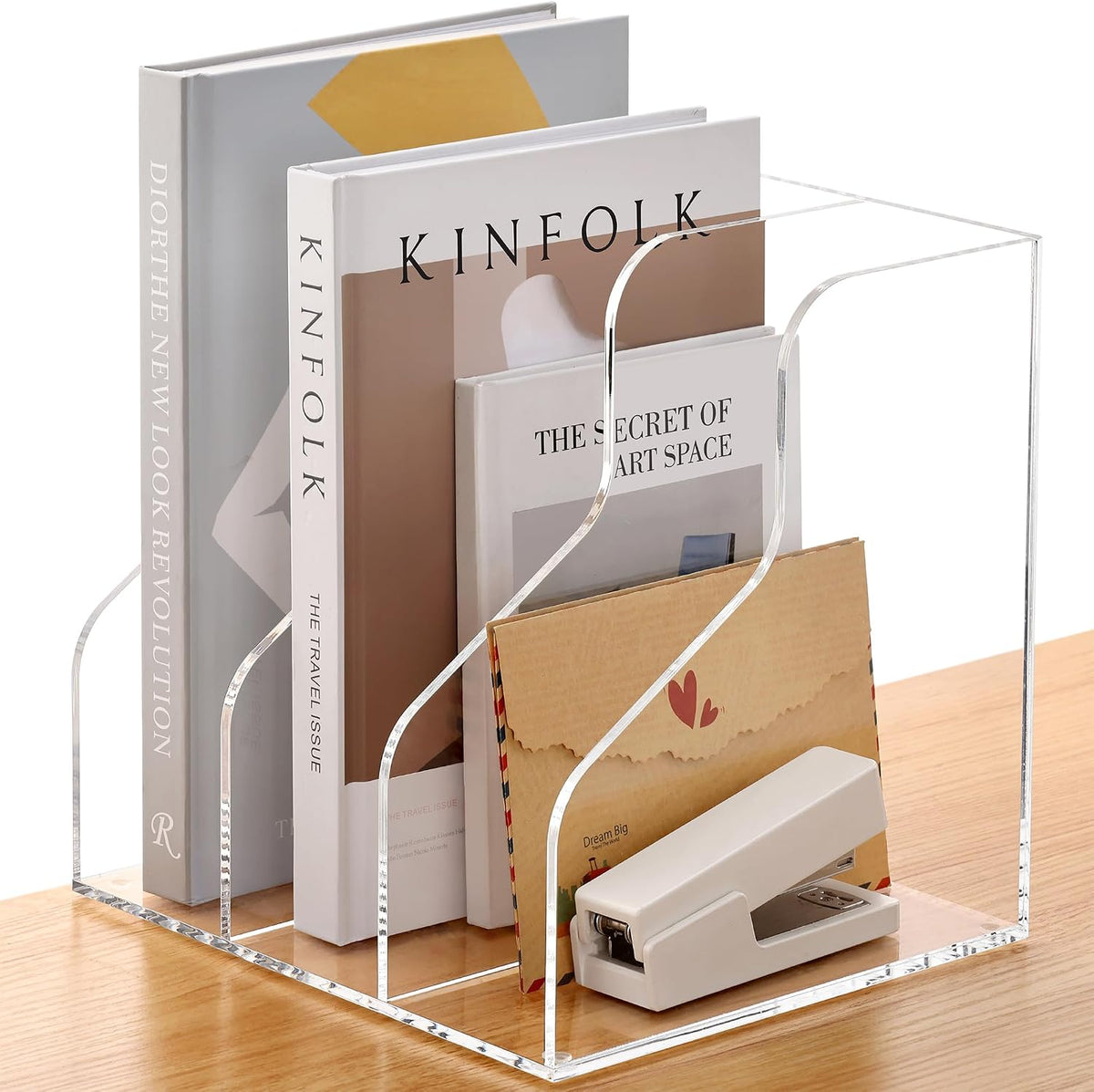 Acrylic Magazine File Holder Desk Organizer Magazine Rack, Clear, Vertical File Sorter Holders, 9.45" D x 3.54" W x 10.24" H
