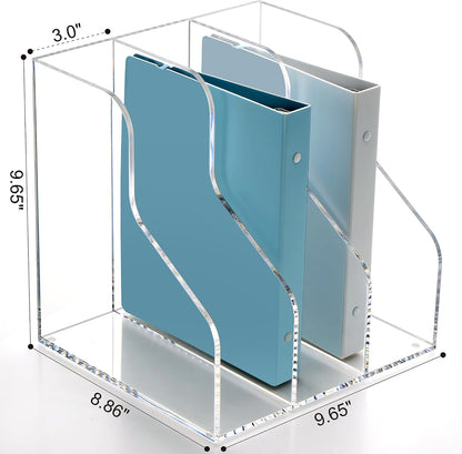 Acrylic Magazine File Holder Desk Organizer Magazine Rack, Clear, Vertical File Sorter Holders, 9.45" D x 3.54" W x 10.24" H
