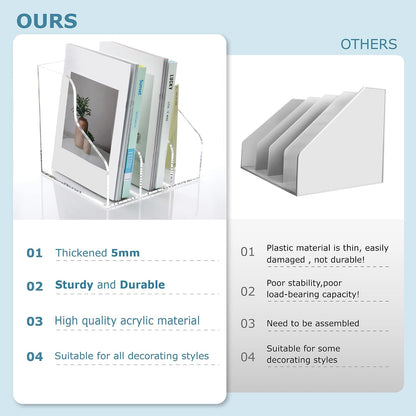 Acrylic Magazine File Holder Desk Organizer Magazine Rack, Clear, Vertical File Sorter Holders, 9.45" D x 3.54" W x 10.24" H