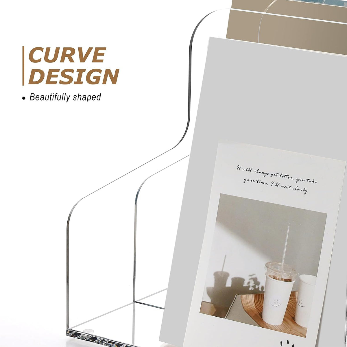 Acrylic Magazine File Holder Desk Organizer Magazine Rack, Clear, Vertical File Sorter Holders, 9.45" D x 3.54" W x 10.24" H