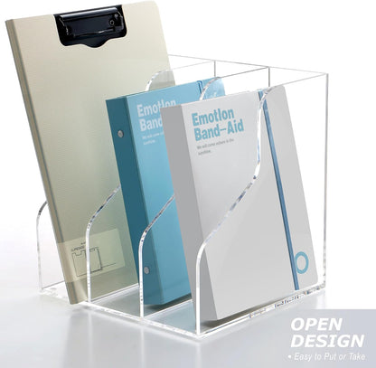 Acrylic Magazine File Holder Desk Organizer Magazine Rack, Clear, Vertical File Sorter Holders, 9.45" D x 3.54" W x 10.24" H