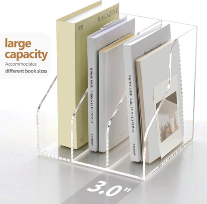 Acrylic Magazine File Holder Desk Organizer Magazine Rack, Clear, Vertical File Sorter Holders, 9.45" D x 3.54" W x 10.24" H