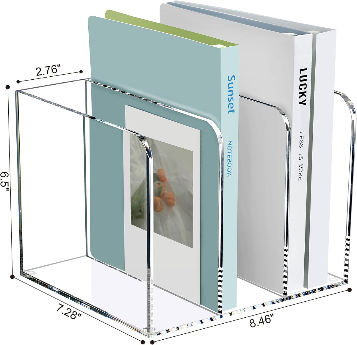 Acrylic Magazine File Holder Desk Organizer Magazine Rack, Clear, Vertical File Sorter Holders, 9.45" D x 3.54" W x 10.24" H