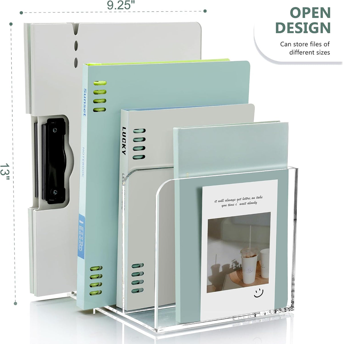 Acrylic Magazine File Holder Desk Organizer Magazine Rack, Clear, Vertical File Sorter Holders, 9.45" D x 3.54" W x 10.24" H