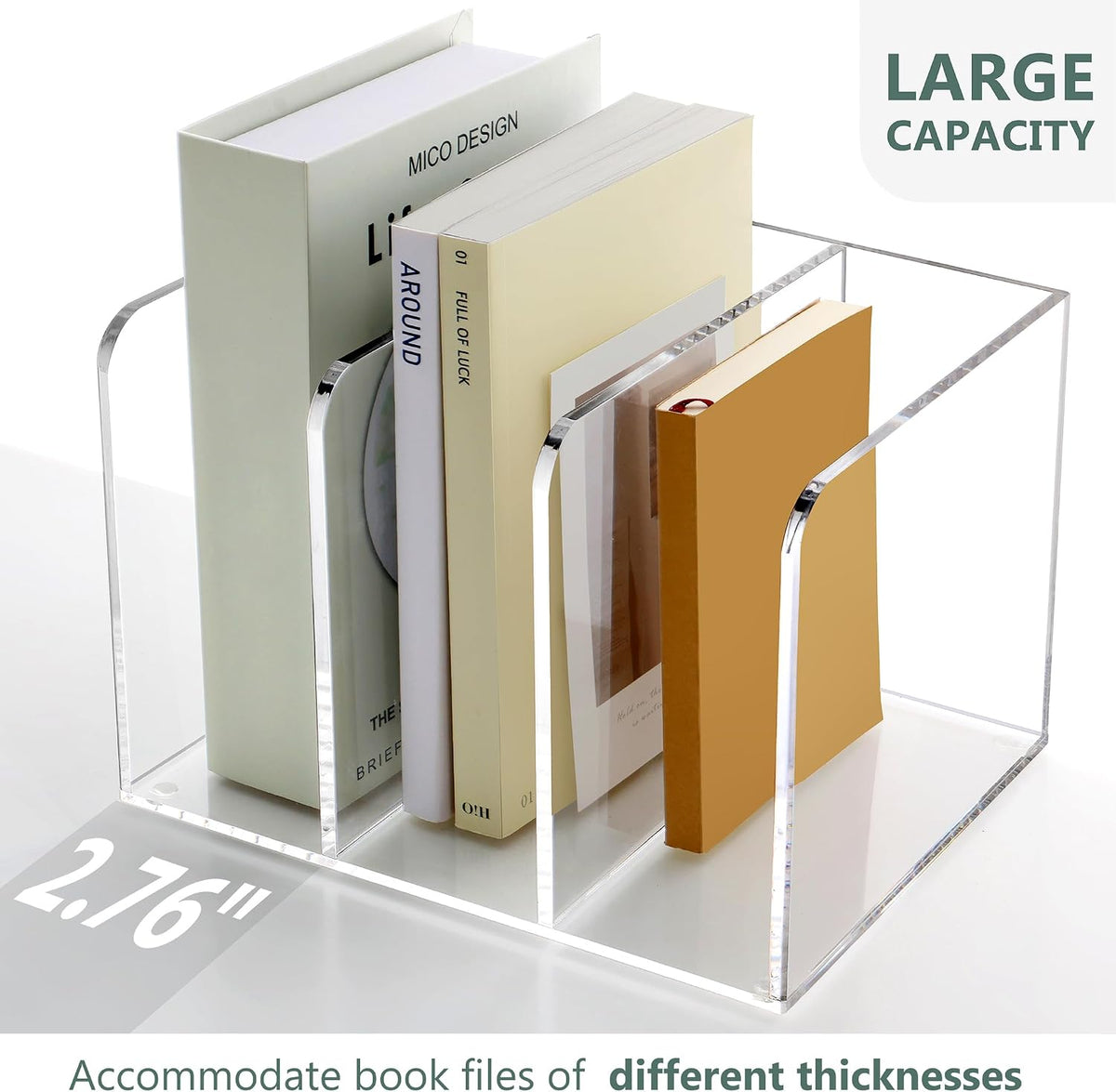 Acrylic Magazine File Holder Desk Organizer Magazine Rack, Clear, Vertical File Sorter Holders, 9.45" D x 3.54" W x 10.24" H