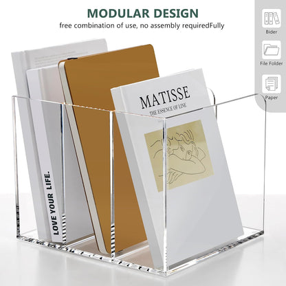 Acrylic Magazine File Holder Desk Organizer Magazine Rack, Clear, Vertical File Sorter Holders, 9.45" D x 3.54" W x 10.24" H