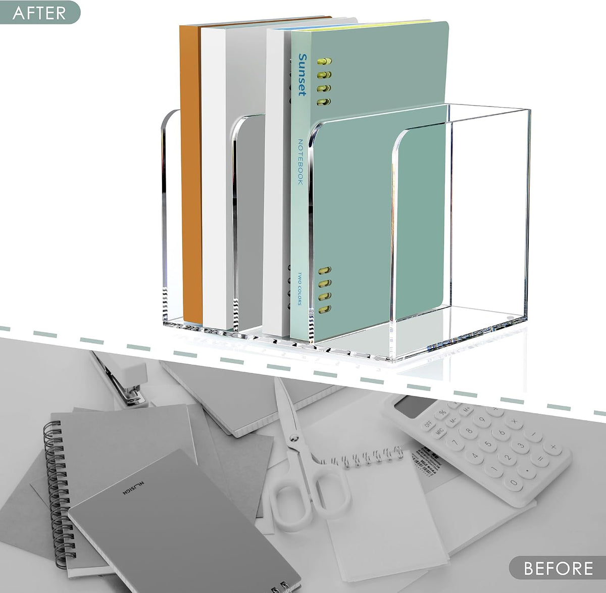 Acrylic Magazine File Holder Desk Organizer Magazine Rack, Clear, Vertical File Sorter Holders, 9.45" D x 3.54" W x 10.24" H