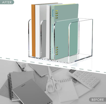 Acrylic Magazine File Holder Desk Organizer Magazine Rack, Clear, Vertical File Sorter Holders, 9.45" D x 3.54" W x 10.24" H