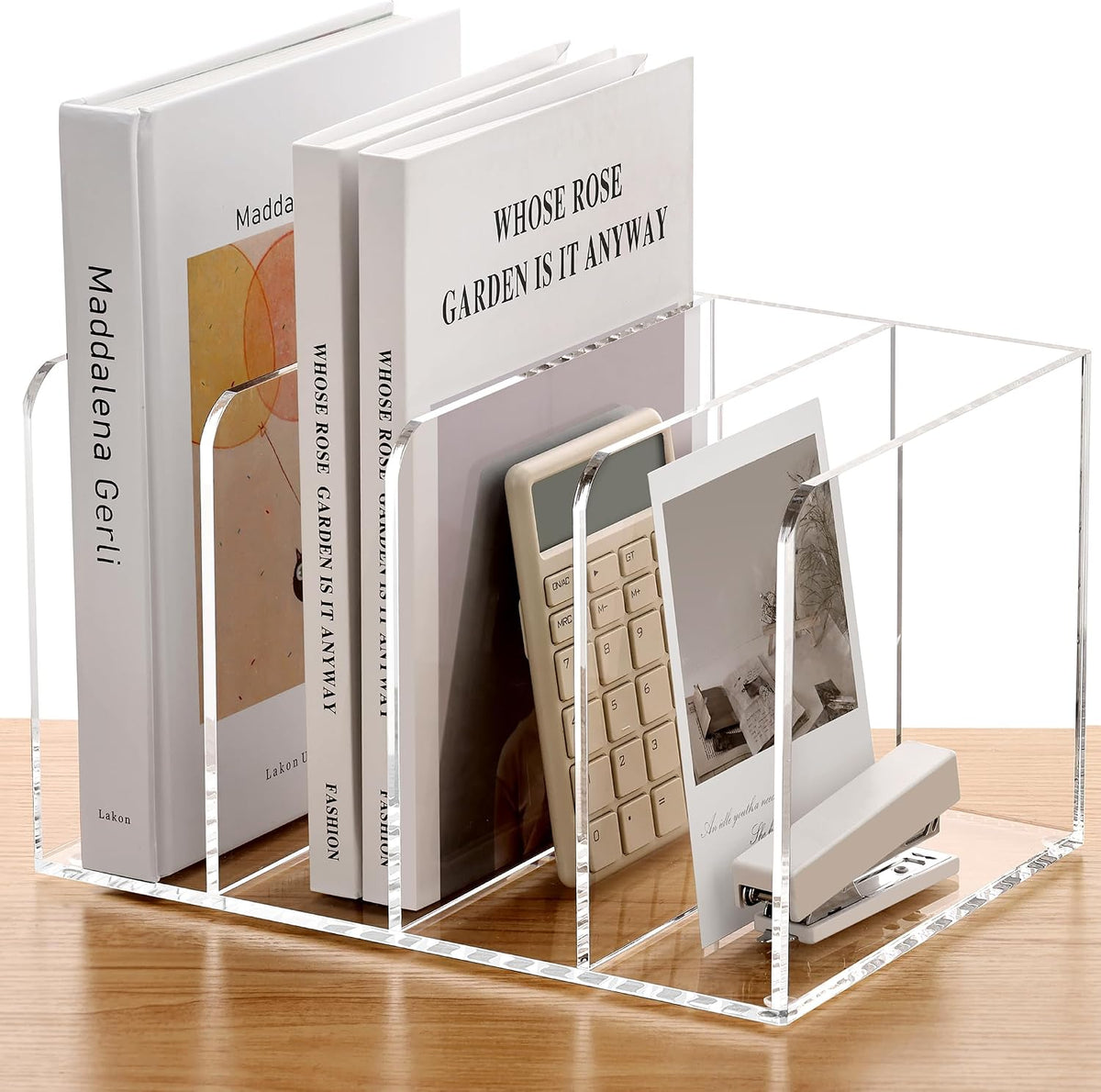 Acrylic Magazine File Holder Desk Organizer Magazine Rack, Clear, Vertical File Sorter Holders, 9.45" D x 3.54" W x 10.24" H
