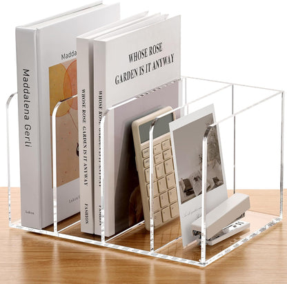 Acrylic Magazine File Holder Desk Organizer Magazine Rack, Clear, Vertical File Sorter Holders, 9.45" D x 3.54" W x 10.24" H