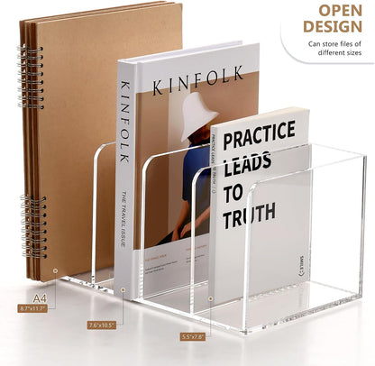 Acrylic Magazine File Holder Desk Organizer Magazine Rack, Clear, Vertical File Sorter Holders, 9.45" D x 3.54" W x 10.24" H