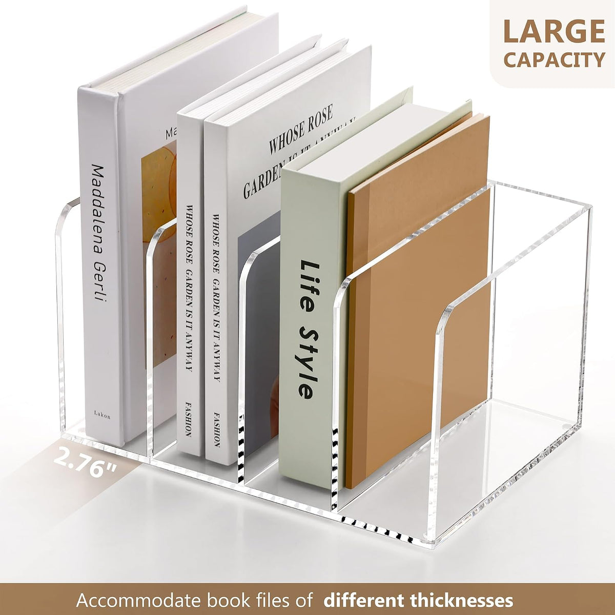 Acrylic Magazine File Holder Desk Organizer Magazine Rack, Clear, Vertical File Sorter Holders, 9.45" D x 3.54" W x 10.24" H