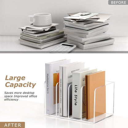 Acrylic Magazine File Holder Desk Organizer Magazine Rack, Clear, Vertical File Sorter Holders, 9.45" D x 3.54" W x 10.24" H