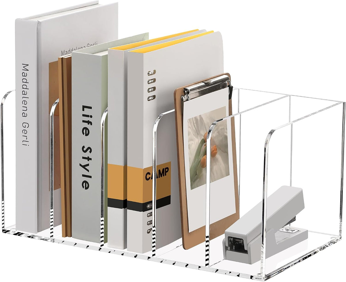 Acrylic Magazine File Holder Desk Organizer Magazine Rack, Clear, Vertical File Sorter Holders, 9.45" D x 3.54" W x 10.24" H