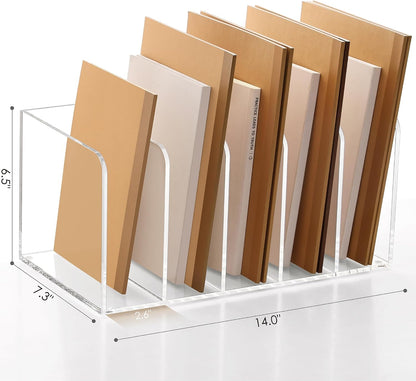 Acrylic Magazine File Holder Desk Organizer Magazine Rack, Clear, Vertical File Sorter Holders, 9.45" D x 3.54" W x 10.24" H