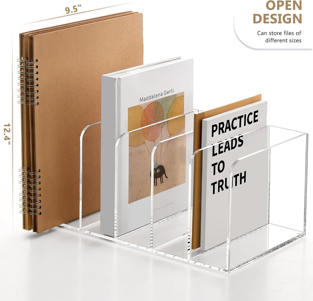 Acrylic Magazine File Holder Desk Organizer Magazine Rack, Clear, Vertical File Sorter Holders, 9.45" D x 3.54" W x 10.24" H