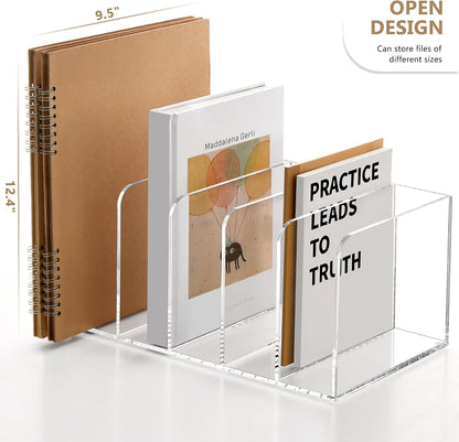 Acrylic Magazine File Holder Desk Organizer Magazine Rack, Clear, Vertical File Sorter Holders, 9.45" D x 3.54" W x 10.24" H