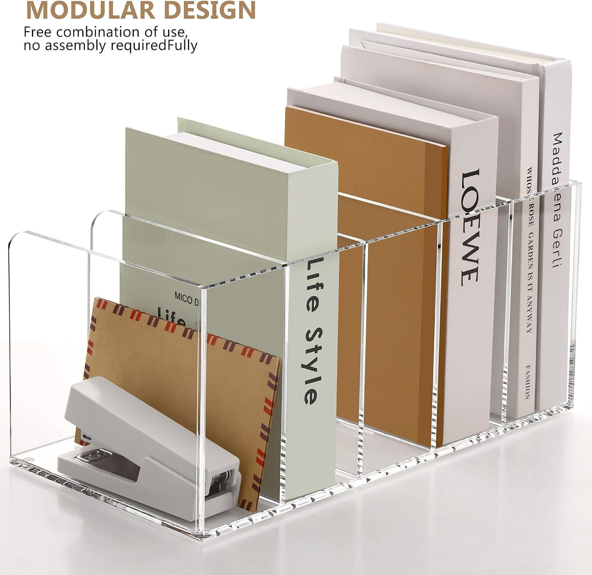 Acrylic Magazine File Holder Desk Organizer Magazine Rack, Clear, Vertical File Sorter Holders, 9.45" D x 3.54" W x 10.24" H