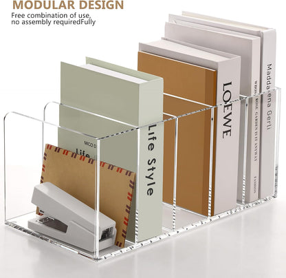 Acrylic Magazine File Holder Desk Organizer Magazine Rack, Clear, Vertical File Sorter Holders, 9.45" D x 3.54" W x 10.24" H