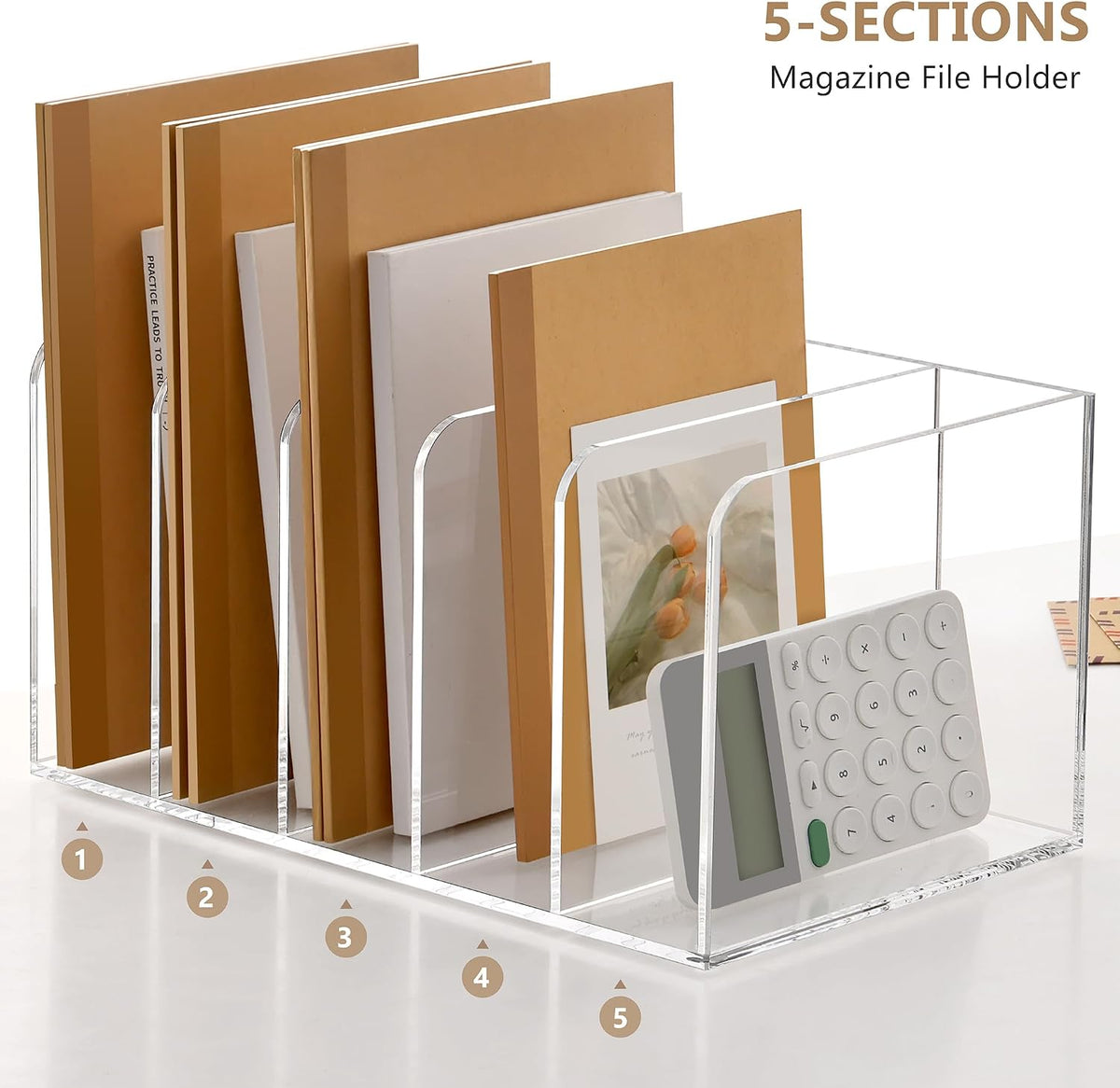 Acrylic Magazine File Holder Desk Organizer Magazine Rack, Clear, Vertical File Sorter Holders, 9.45" D x 3.54" W x 10.24" H