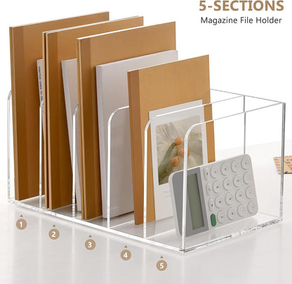 Acrylic Magazine File Holder Desk Organizer Magazine Rack, Clear, Vertical File Sorter Holders, 9.45" D x 3.54" W x 10.24" H