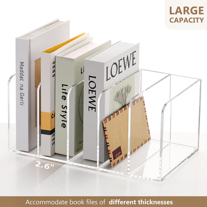 Acrylic Magazine File Holder Desk Organizer Magazine Rack, Clear, Vertical File Sorter Holders, 9.45" D x 3.54" W x 10.24" H