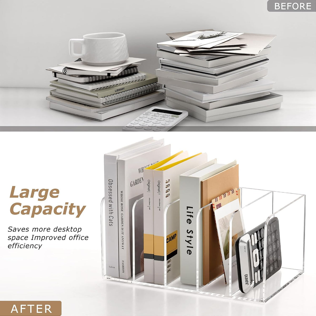 Acrylic Magazine File Holder Desk Organizer Magazine Rack, Clear, Vertical File Sorter Holders, 9.45" D x 3.54" W x 10.24" H
