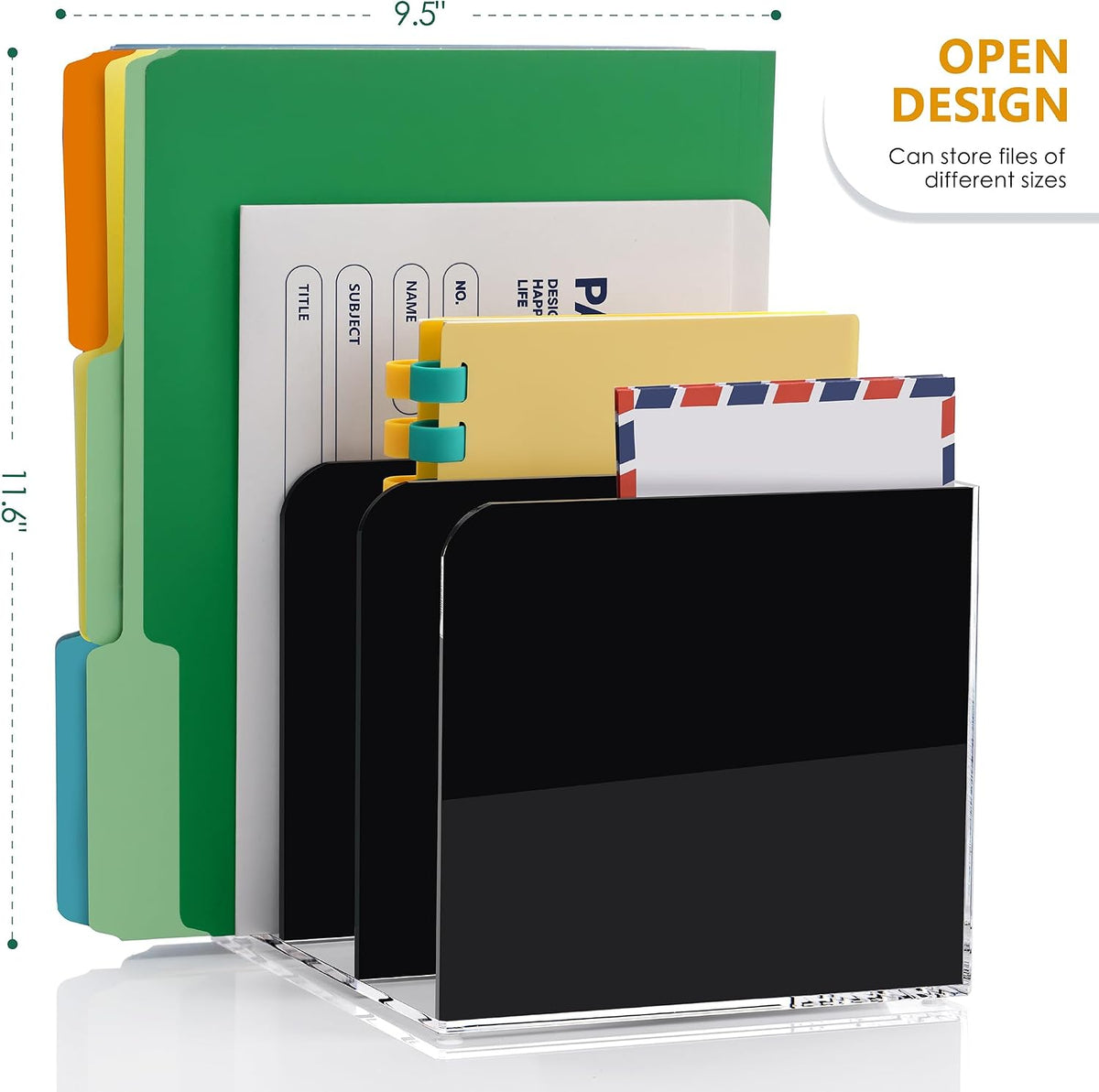 Acrylic Magazine File Holder Desk Organizer Magazine Rack, Clear, Vertical File Sorter Holders, 9.45" D x 3.54" W x 10.24" H