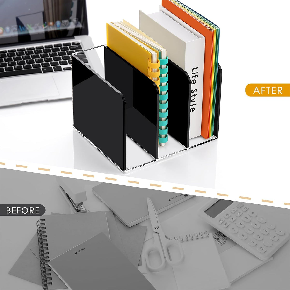 Acrylic Magazine File Holder Desk Organizer Magazine Rack, Clear, Vertical File Sorter Holders, 9.45" D x 3.54" W x 10.24" H