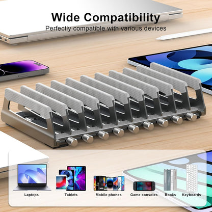 6-Slot Vertical Laptop Stand & Holder –Adjustable Aluminum Laptop Stand Vertical for Desk Fits 6 Devices, MacBook & Gaming Laptops (Up to 17.3”)–Space Saving Laptop Storage Rack - Grey