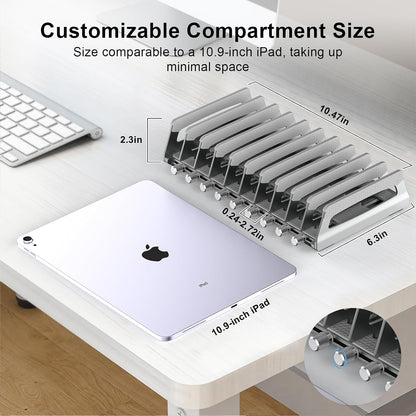6-Slot Vertical Laptop Stand & Holder –Adjustable Aluminum Laptop Stand Vertical for Desk Fits 6 Devices, MacBook & Gaming Laptops (Up to 17.3”)–Space Saving Laptop Storage Rack - Grey