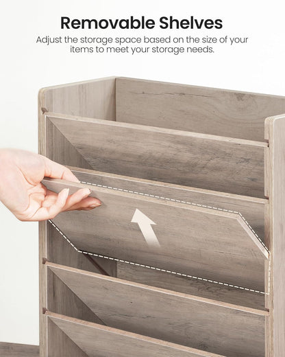 Wall File Organizer, 10-Tier Hanging Mail Organizer, Wall Mount File Holder with 4 Side Hooks, Mail and Storage Organizer, Wooden Vertical Hanging Holder for Office, Rustic Brown MWJ03FG