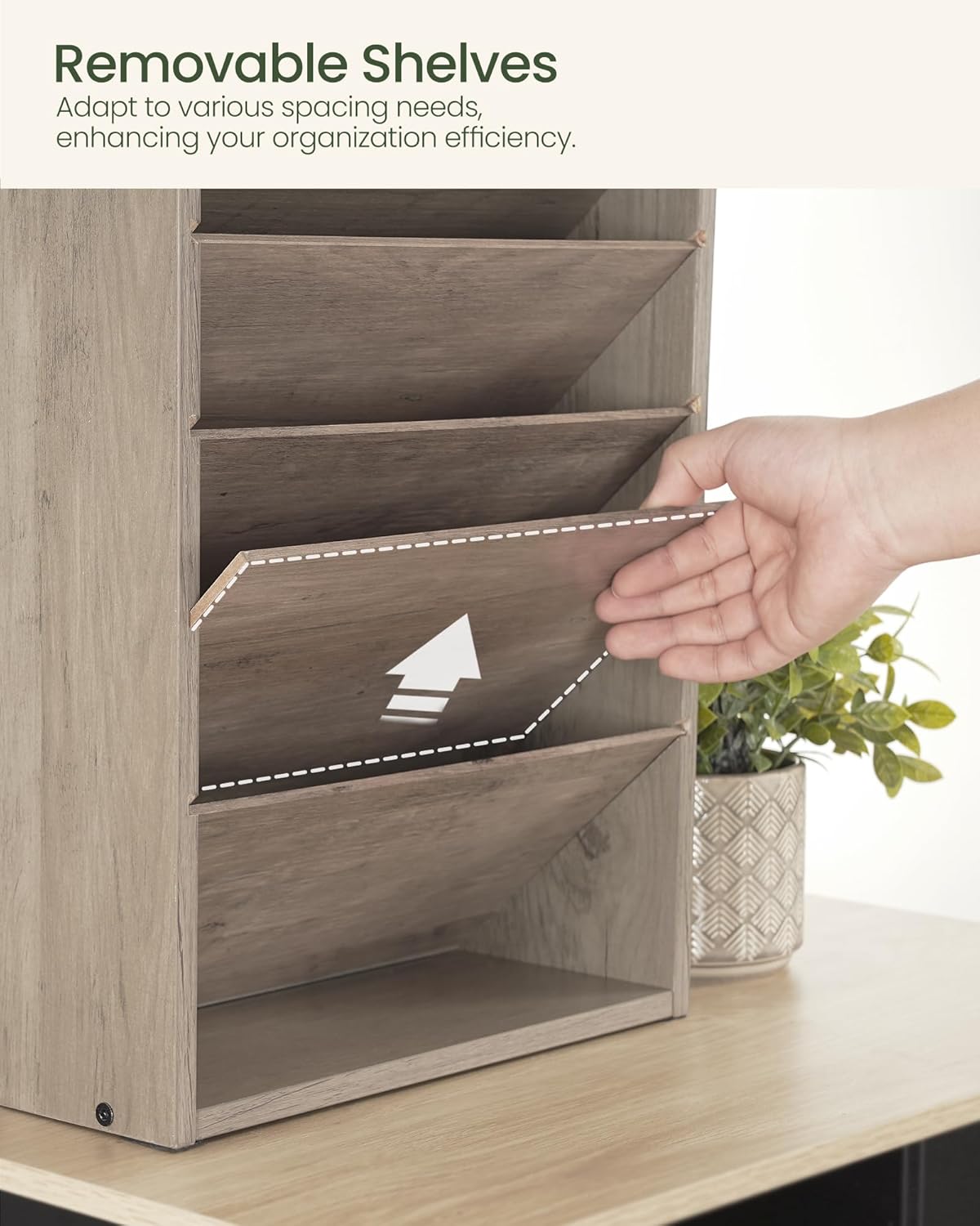 Wall File Organizer, 10-Tier Hanging Mail Organizer, Wall Mount File Holder with 4 Side Hooks, Mail and Storage Organizer, Wooden Vertical Hanging Holder for Office, Rustic Brown MWJ03FG
