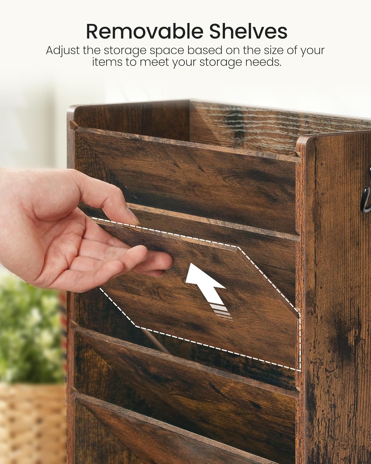 Wall File Organizer, 10-Tier Hanging Mail Organizer, Wall Mount File Holder with 4 Side Hooks, Mail and Storage Organizer, Wooden Vertical Hanging Holder for Office, Rustic Brown MWJ03FG