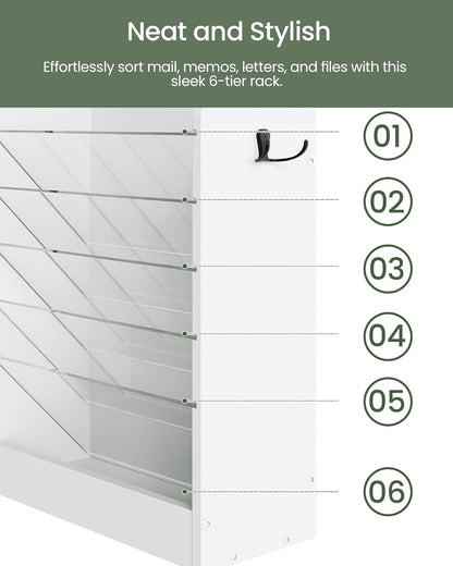 Wall File Organizer, 10-Tier Hanging Mail Organizer, Wall Mount File Holder with 4 Side Hooks, Mail and Storage Organizer, Wooden Vertical Hanging Holder for Office, Rustic Brown MWJ03FG