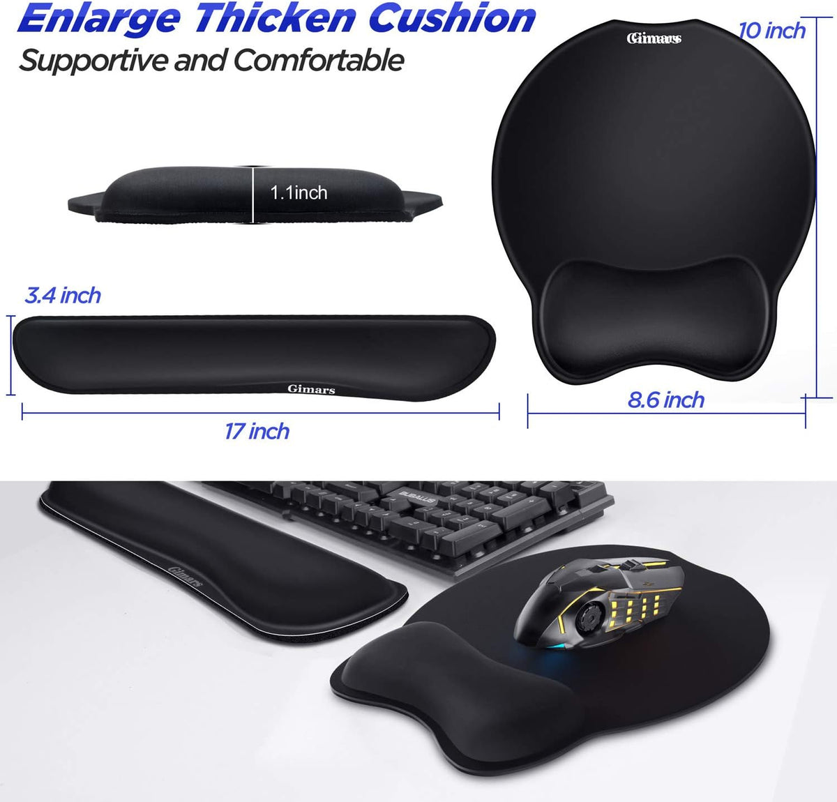 Upgrade Enlarge Superfine Fibre Soft Smooth Gel Ergonomic Mouse Pad Wrist Support and Keyboard Wrist Rest for Computer, Laptop, Mac, Gaming and Office, Durable, Comfortable and Pain Relief