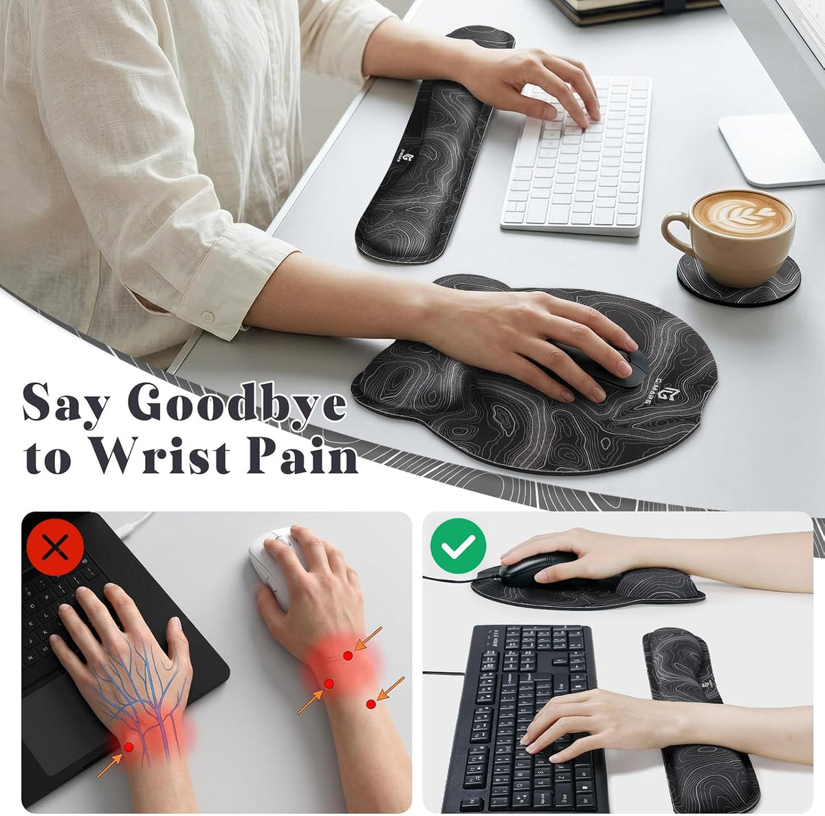 Upgrade Enlarge Superfine Fibre Soft Smooth Gel Ergonomic Mouse Pad Wrist Support and Keyboard Wrist Rest for Computer, Laptop, Mac, Gaming and Office, Durable, Comfortable and Pain Relief