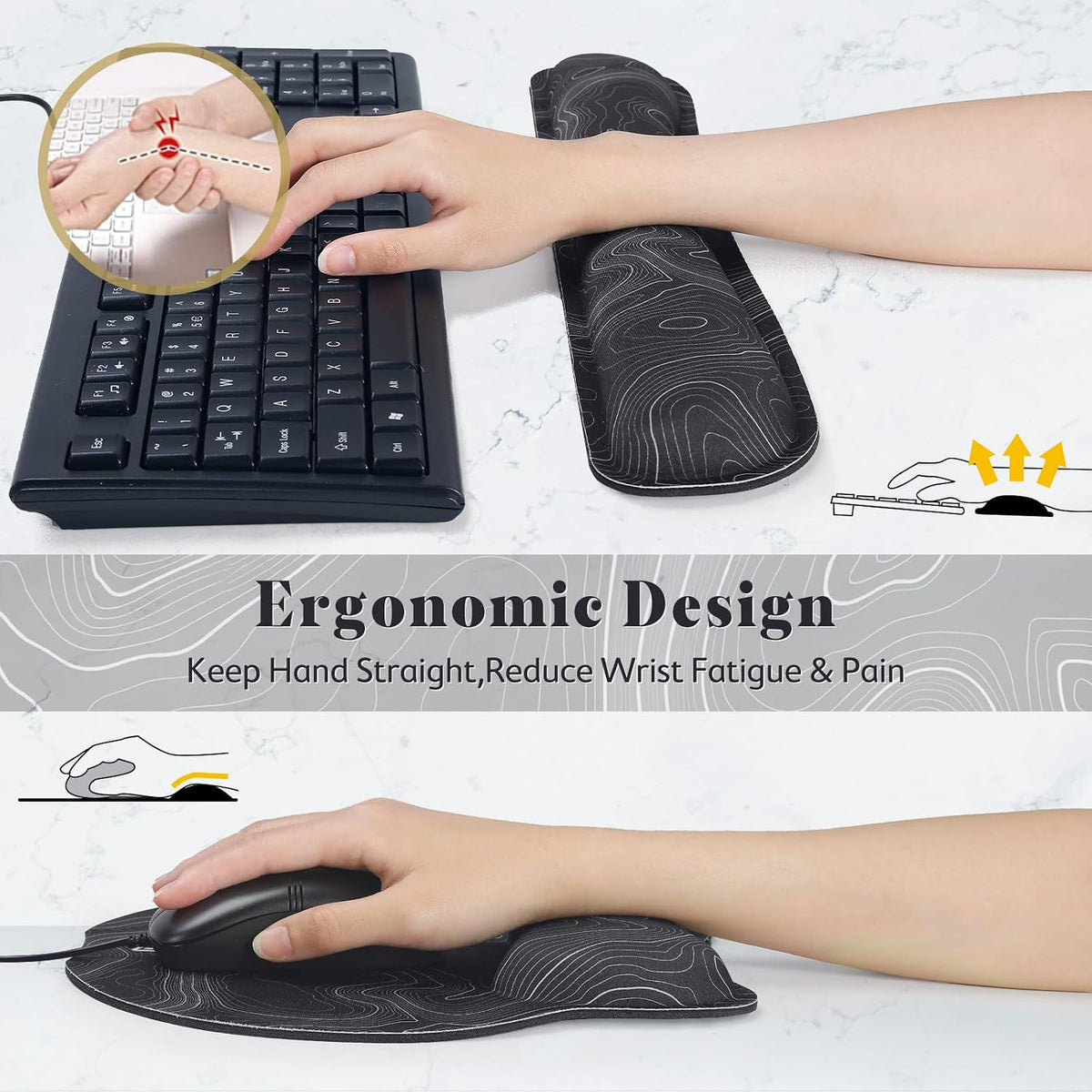 Upgrade Enlarge Superfine Fibre Soft Smooth Gel Ergonomic Mouse Pad Wrist Support and Keyboard Wrist Rest for Computer, Laptop, Mac, Gaming and Office, Durable, Comfortable and Pain Relief