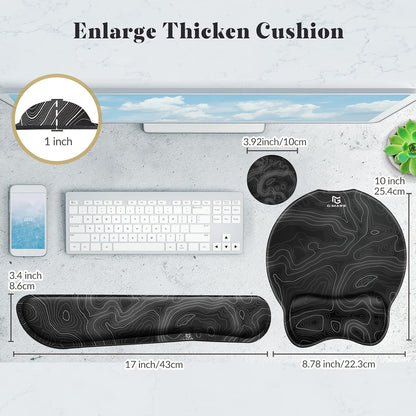 Upgrade Enlarge Superfine Fibre Soft Smooth Gel Ergonomic Mouse Pad Wrist Support and Keyboard Wrist Rest for Computer, Laptop, Mac, Gaming and Office, Durable, Comfortable and Pain Relief