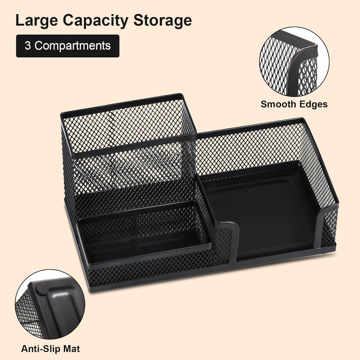 Mesh Pen Holder, Desk Organizer for Home Office, Black