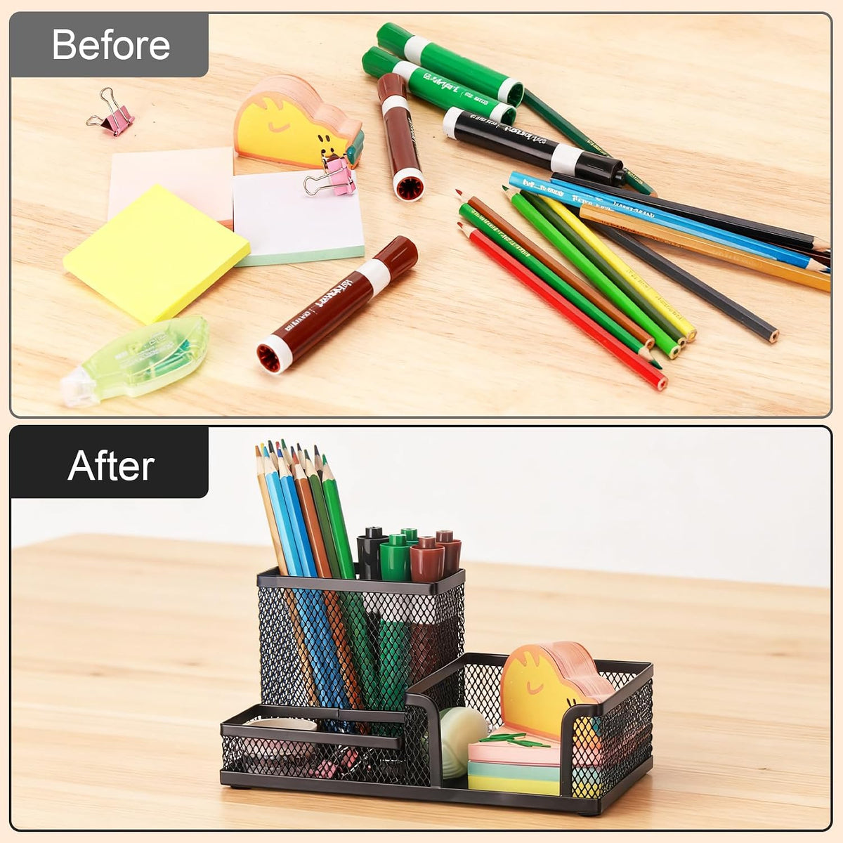 Mesh Pen Holder, Desk Organizer for Home Office, Black