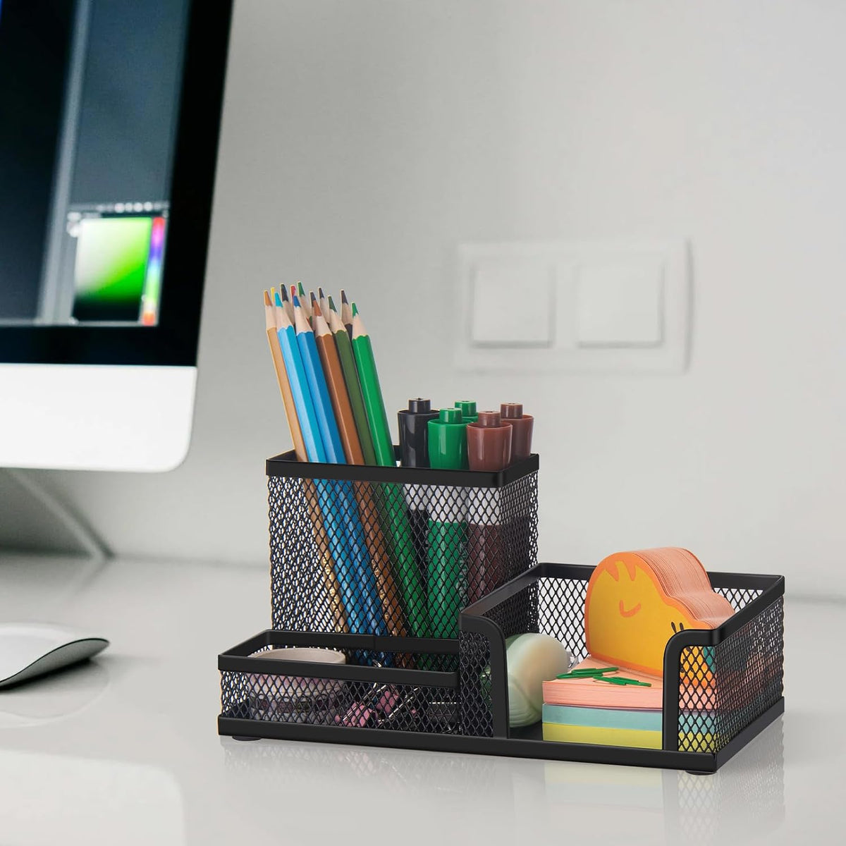 Mesh Pen Holder, Desk Organizer for Home Office, Black