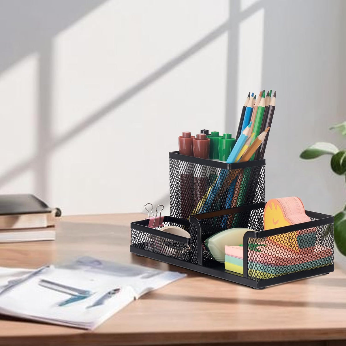 Mesh Pen Holder, Desk Organizer for Home Office, Black