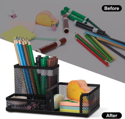 Mesh Pen Holder, Desk Organizer for Home Office, Black
